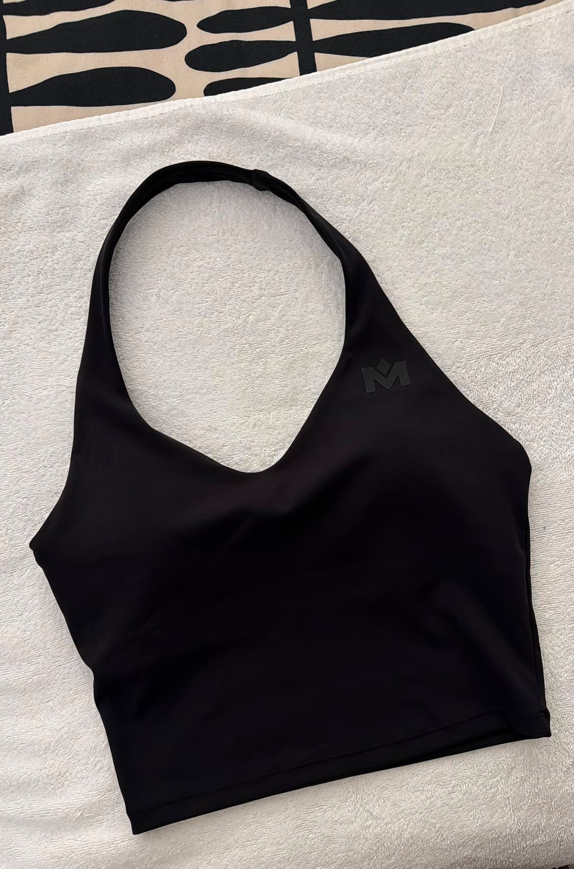 Black Quiet Bra product view with tonal Mogul logo