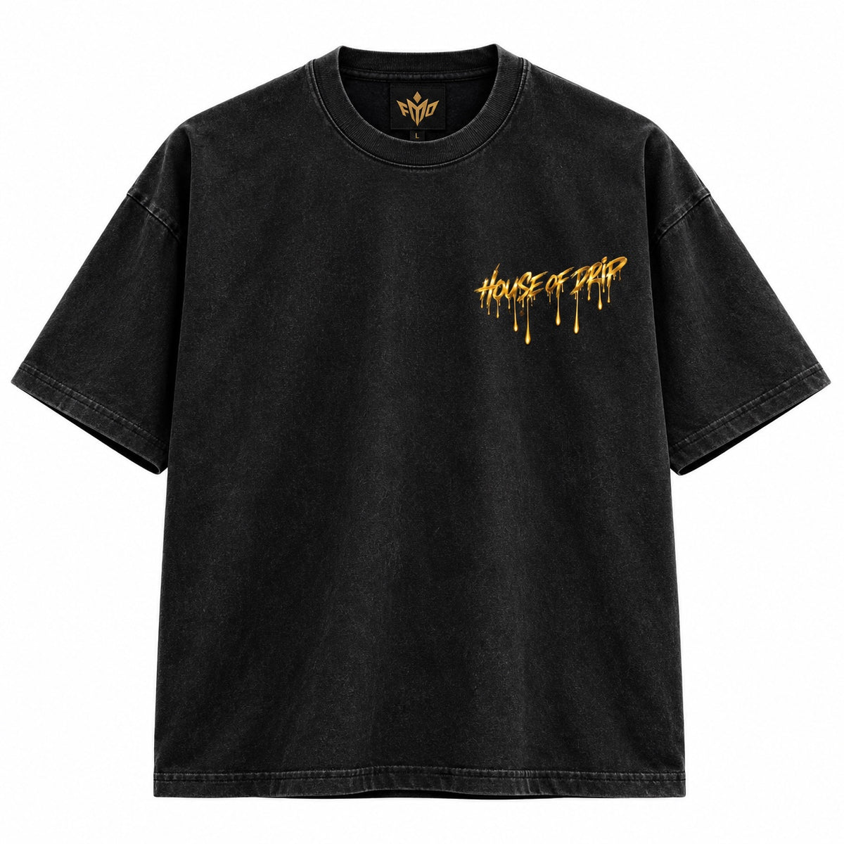 House of Drip black oversized T-shirt back with seated DripMan graphic